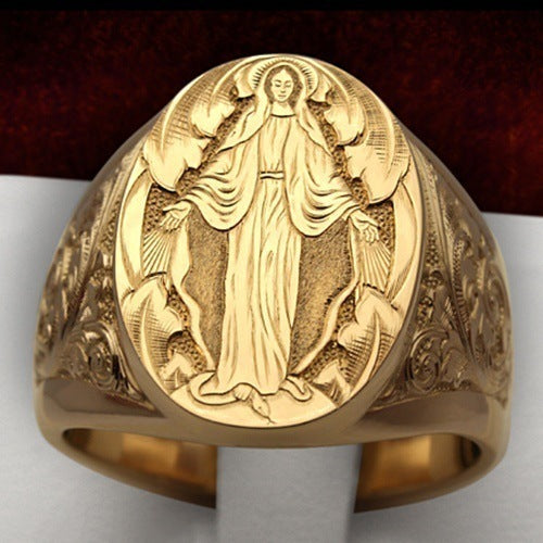 Virgin Mary Religious Ring – Unisex Orthodox Electroplated Metal Band
