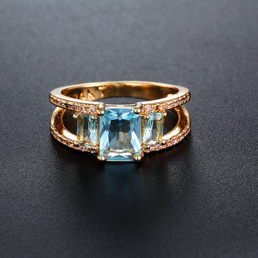 Elegant Zircon Ring – Light Sea Blue Geometric Design (Sizes 6–10)