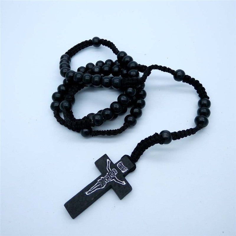 Religious Wooden Beads Cross Necklace – Handmade National Style
