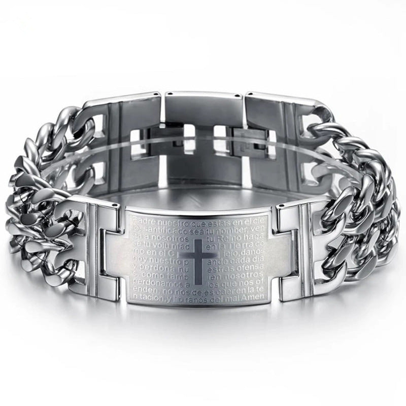 Stainless Steel Cross Bracelet – Double Buckle Religious Silicone Band