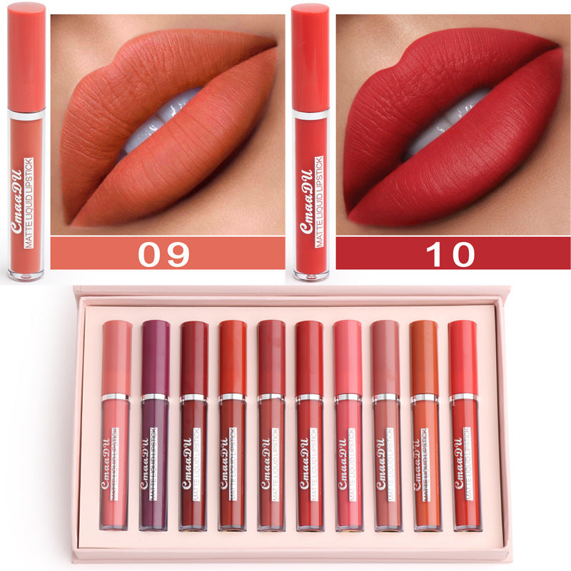 10-Piece Waterproof Matte Lipstick Set – Non-Stick, Long-Lasting, High-Pigment Lip Gloss Collection for Women