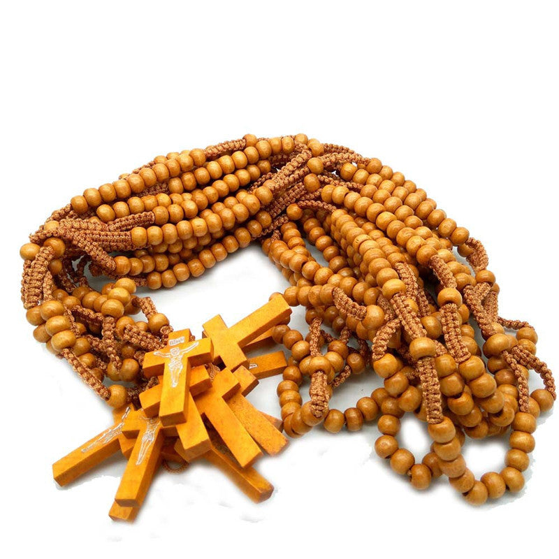 Religious Wooden Beads Cross Necklace – Handmade National Style