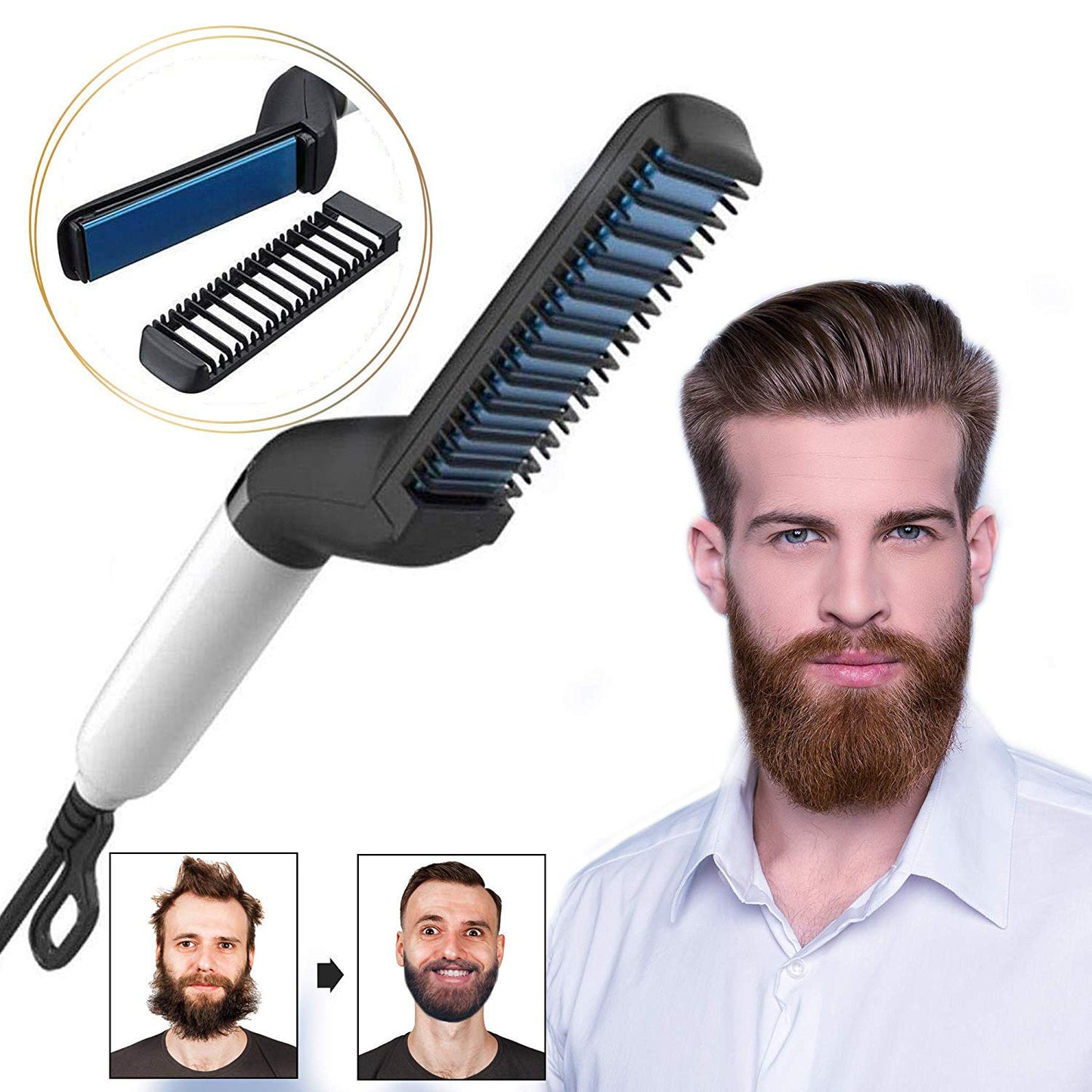 Electric Hair Straightener Brush – Men’s Quick Beard & Hair Styler Comb | Anti-Frizz & Curling Tool