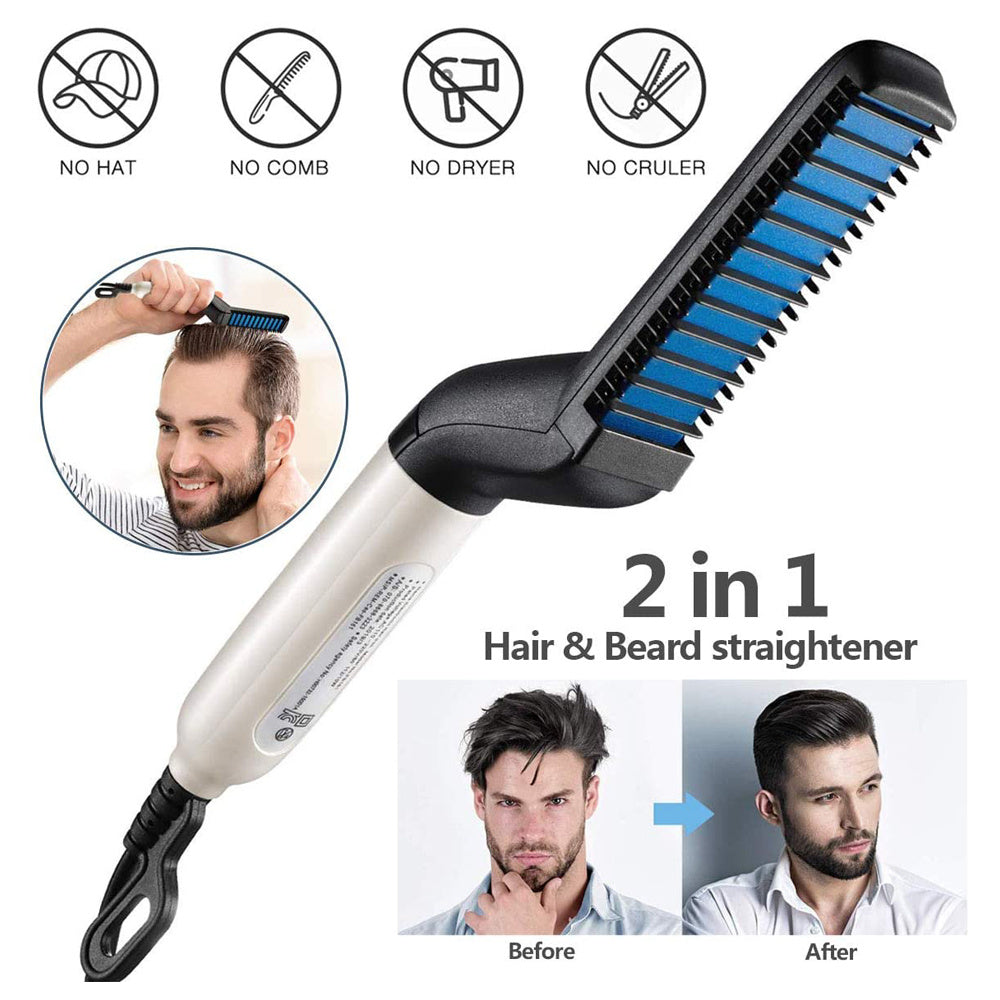 Electric Hair Straightener Brush – Men’s Quick Beard & Hair Styler Comb | Anti-Frizz & Curling Tool