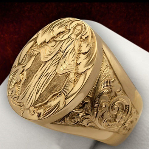 Virgin Mary Religious Ring – Unisex Orthodox Electroplated Metal Band