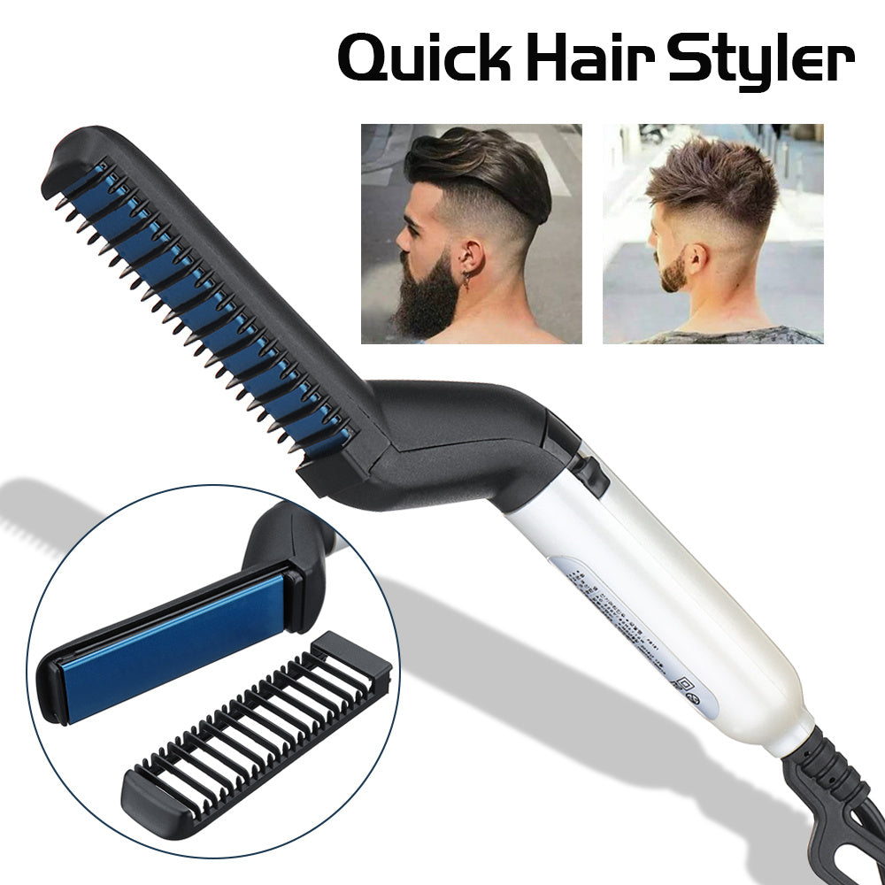 Electric Hair Straightener Brush – Men’s Quick Beard & Hair Styler Comb | Anti-Frizz & Curling Tool