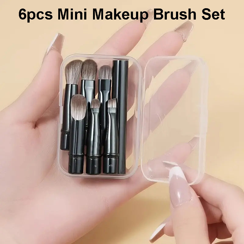 6-Piece Mini Travel Makeup Brush Set with Case – Portable Cosmetic Brushes for Foundation, Blush, Eyeshadow & More