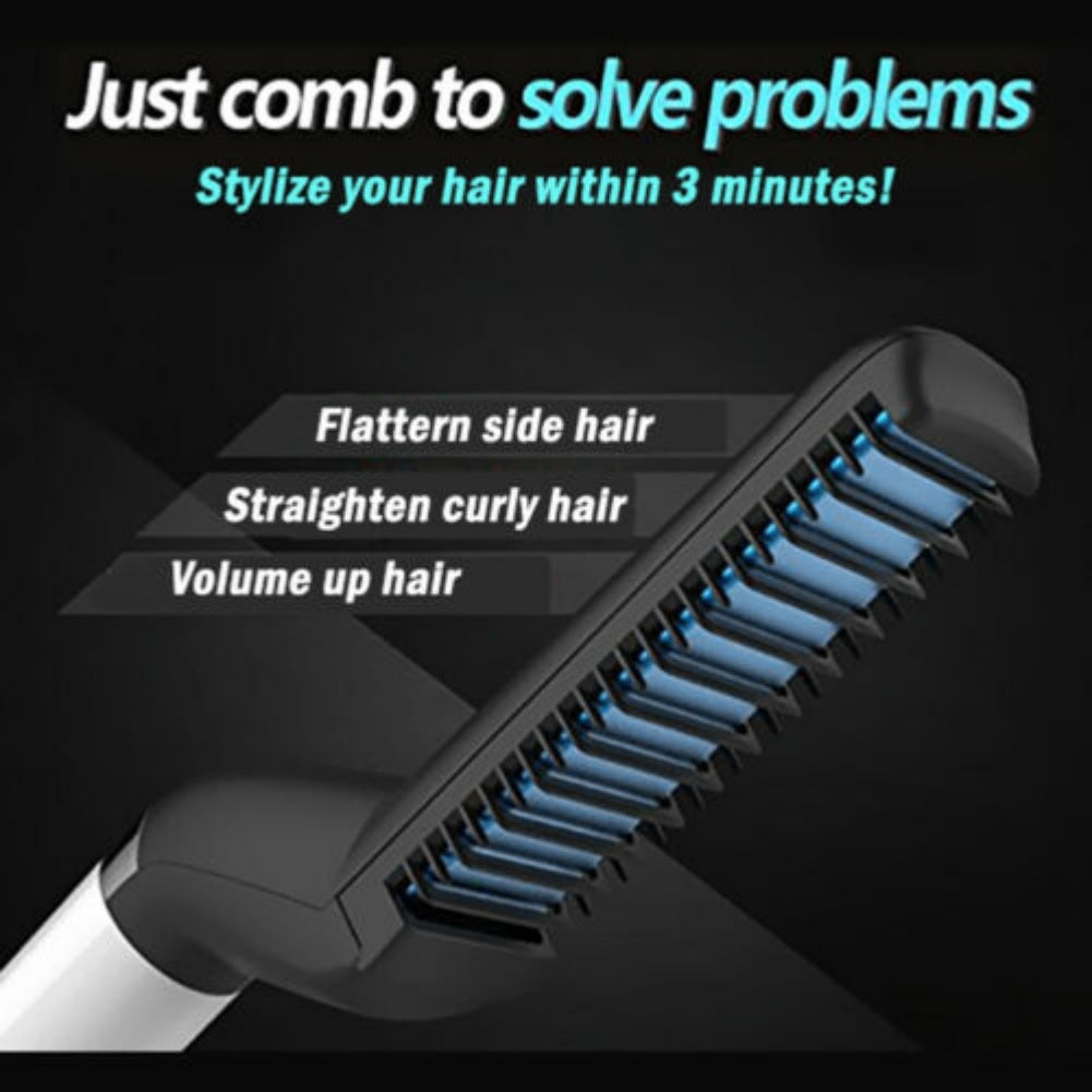 Electric Hair Straightener Brush – Men’s Quick Beard & Hair Styler Comb | Anti-Frizz & Curling Tool