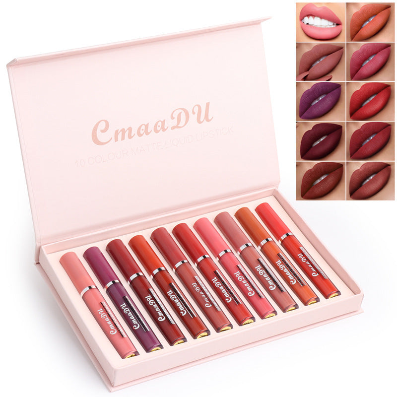 10-Piece Waterproof Matte Lipstick Set – Non-Stick, Long-Lasting, High-Pigment Lip Gloss Collection for Women