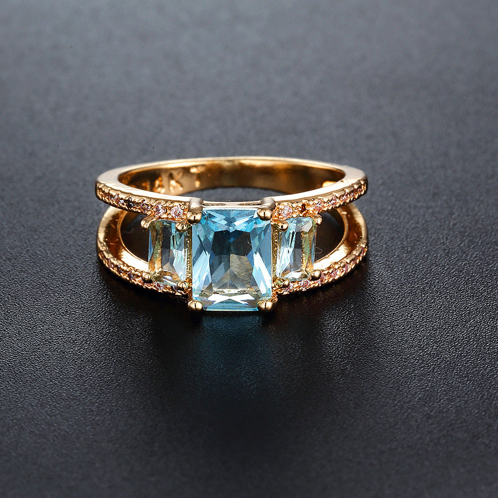 Elegant Zircon Ring – Light Sea Blue Geometric Design (Sizes 6–10)