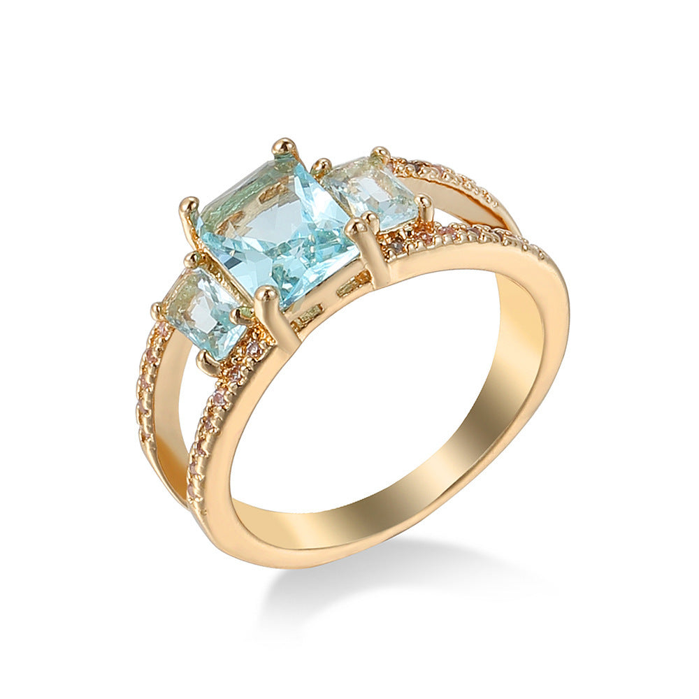 Elegant Zircon Ring – Light Sea Blue Geometric Design (Sizes 6–10)